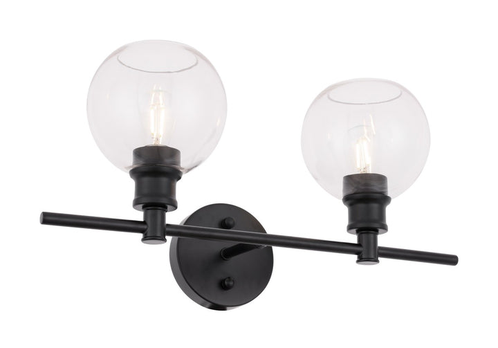 2 Light Black And Clear Glass Wall Sconce