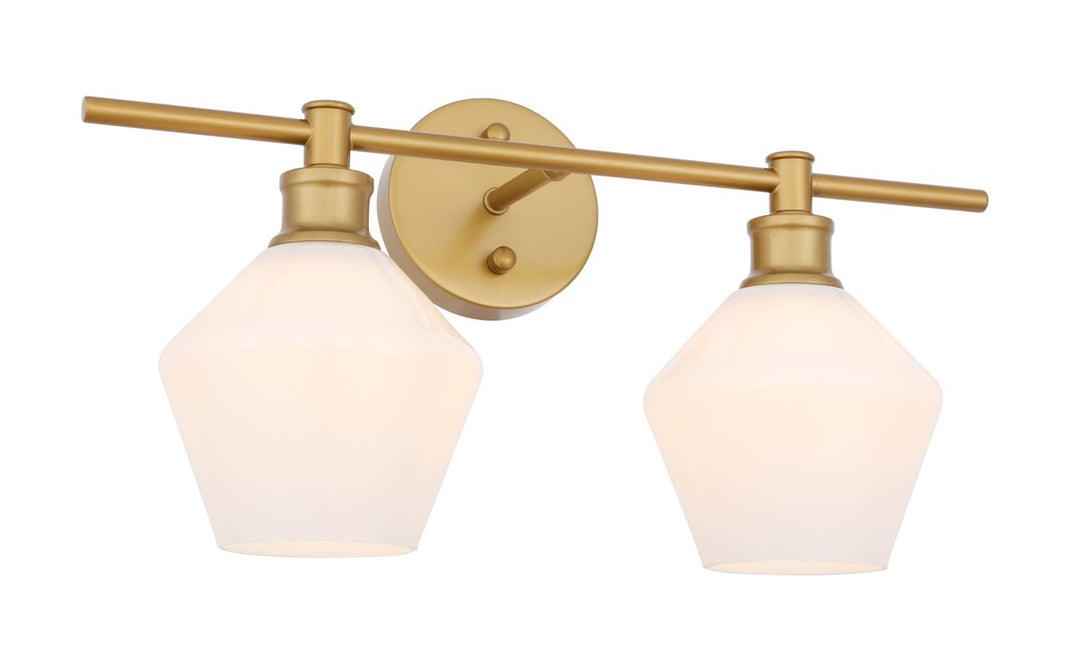 2 Light Brass And Frosted White Glass Wall Sconce
