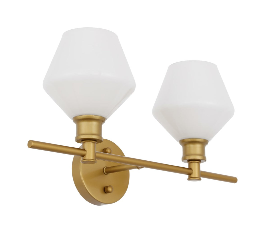 2 Light Brass And Frosted White Glass Wall Sconce