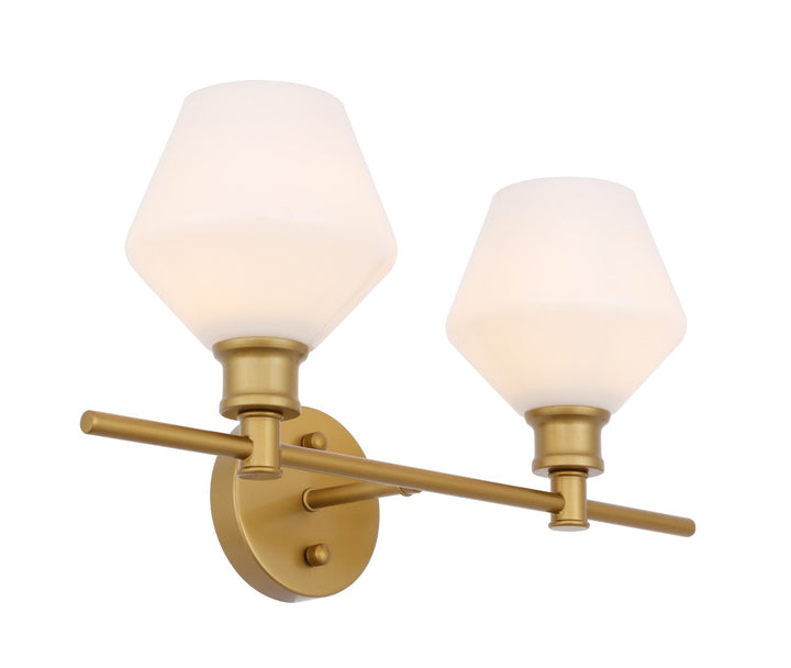 2 Light Brass And Frosted White Glass Wall Sconce