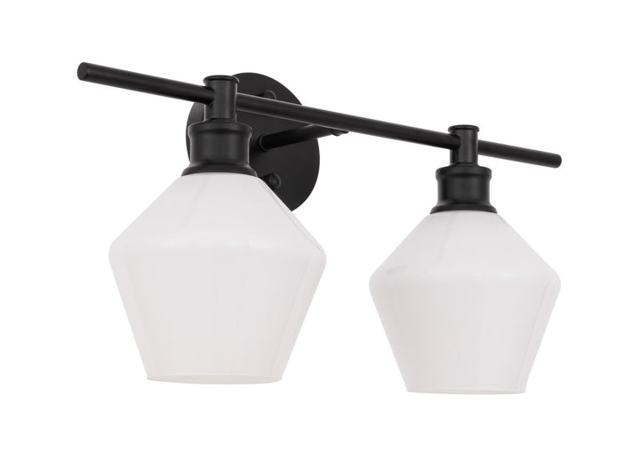 2 Light Black And Frosted White Glass Wall Sconce