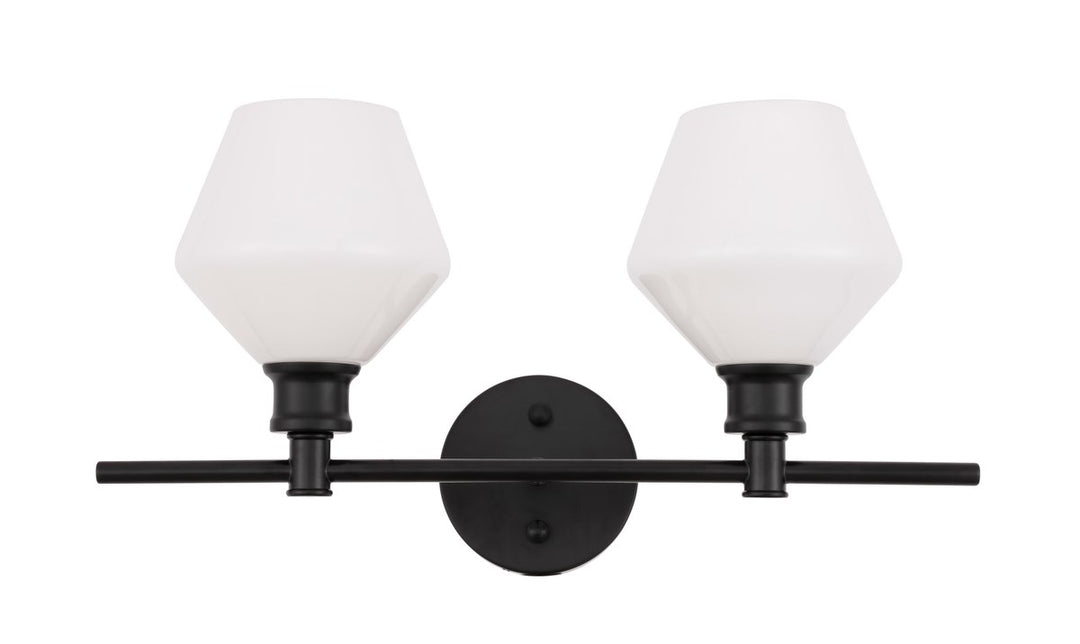 2 Light Black And Frosted White Glass Wall Sconce