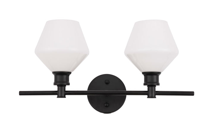 2 Light Black And Frosted White Glass Wall Sconce