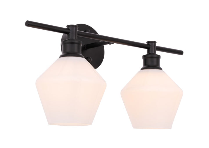 2 Light Black And Frosted White Glass Wall Sconce