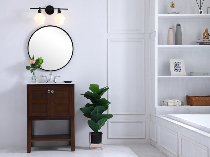 2 Light Black And Frosted White Glass Wall Sconce