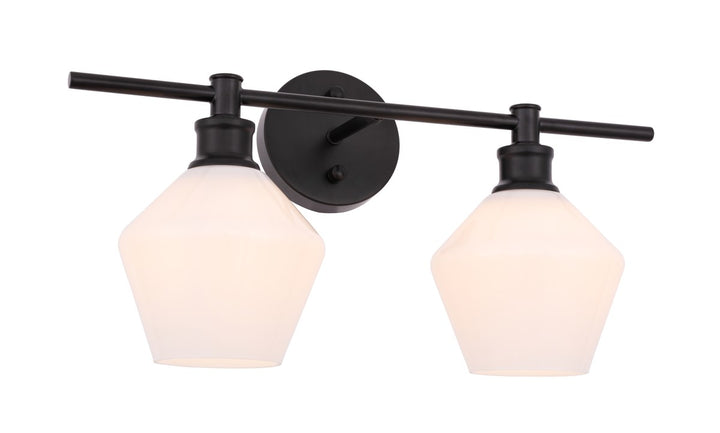 2 Light Black And Frosted White Glass Wall Sconce