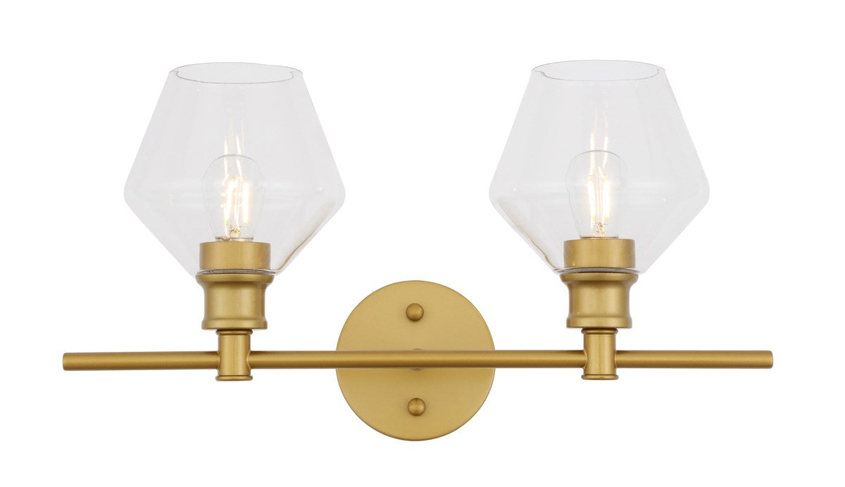 2 Light Brass And Clear Glass Wall Sconce by Living District