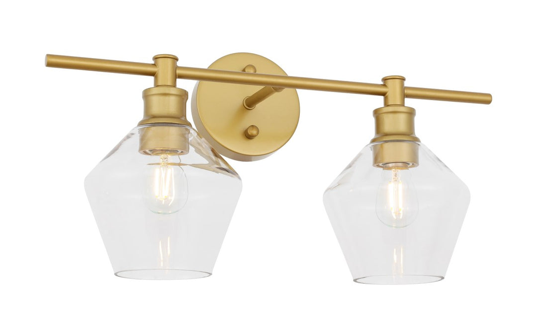 2 Light Brass And Clear Glass Wall Sconce