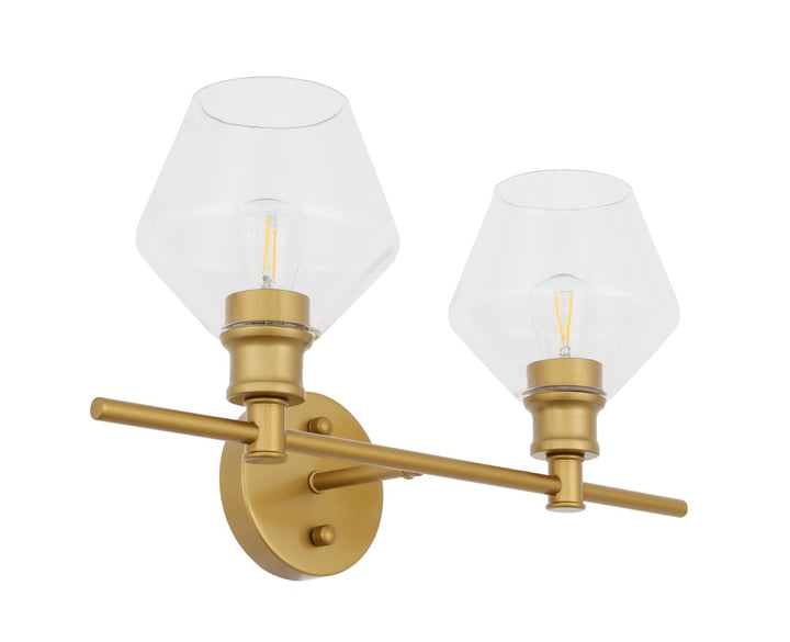 2 Light Brass And Clear Glass Wall Sconce