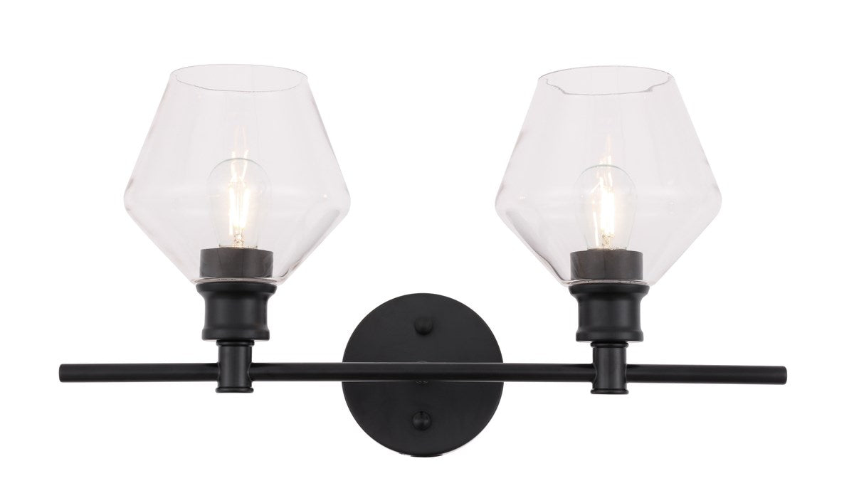 2 Light Black And Clear Glass Wall Sconce by Living District