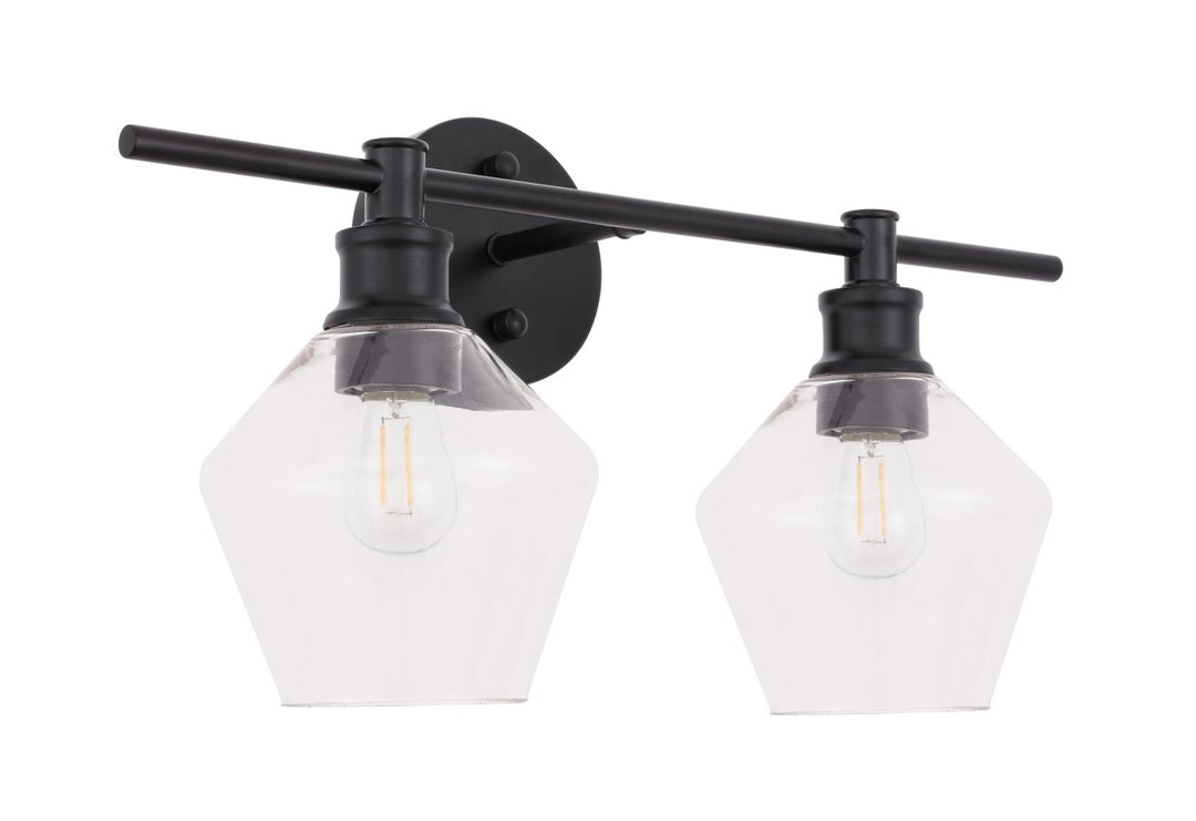 2 Light Black And Clear Glass Wall Sconce