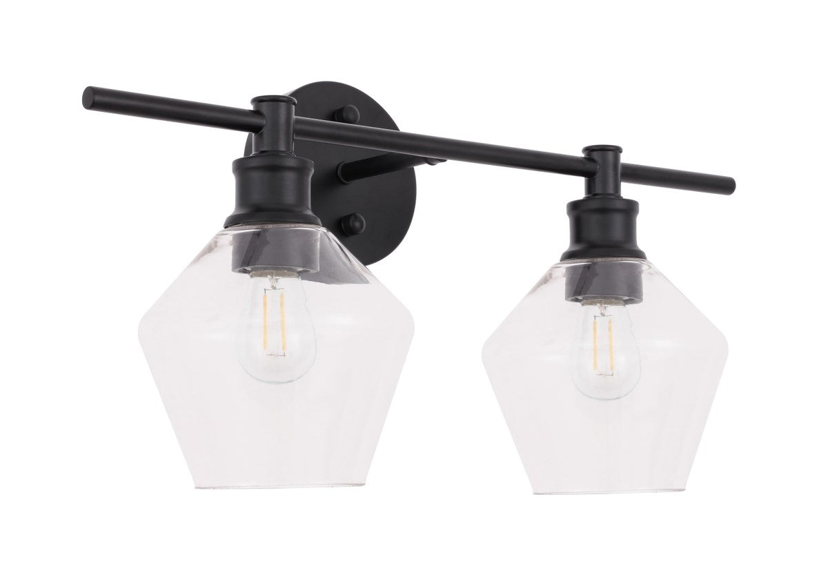 2 Light Black And Clear Glass Wall Sconce