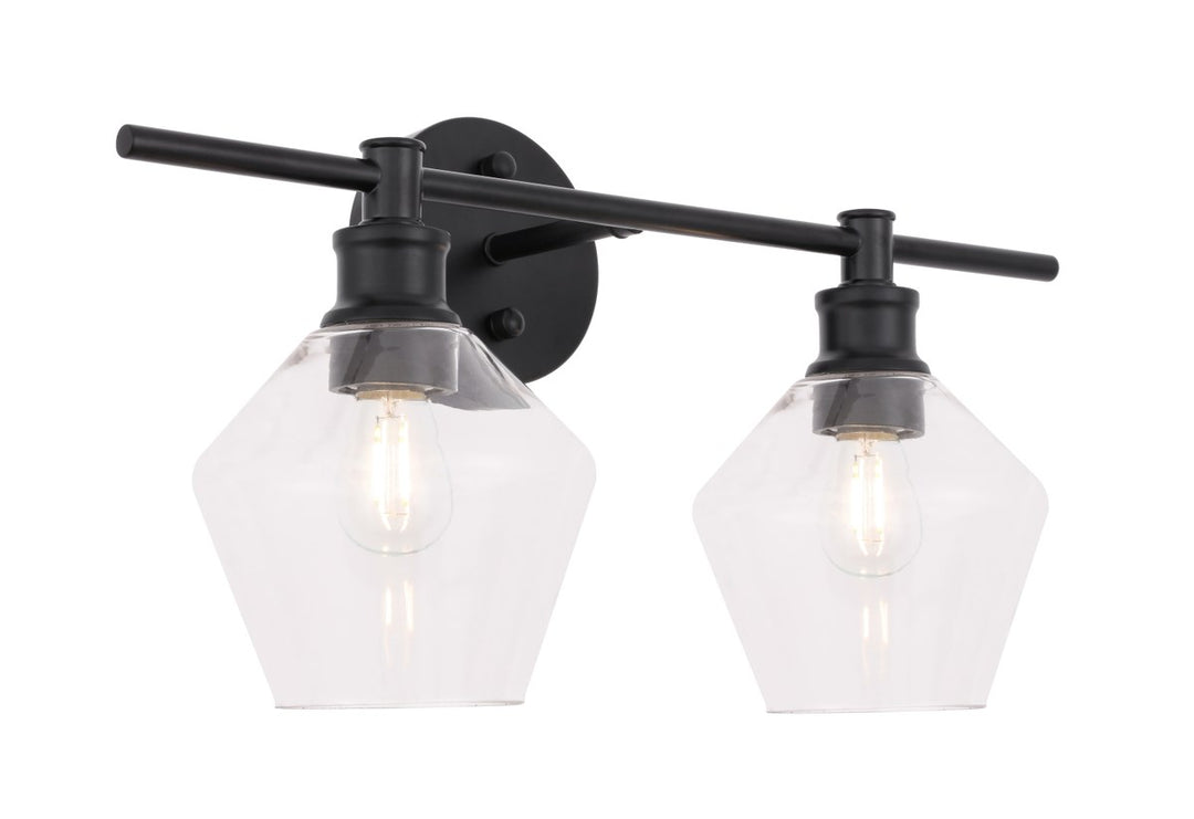 2 Light Black And Clear Glass Wall Sconce