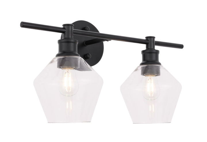 2 Light Black And Clear Glass Wall Sconce