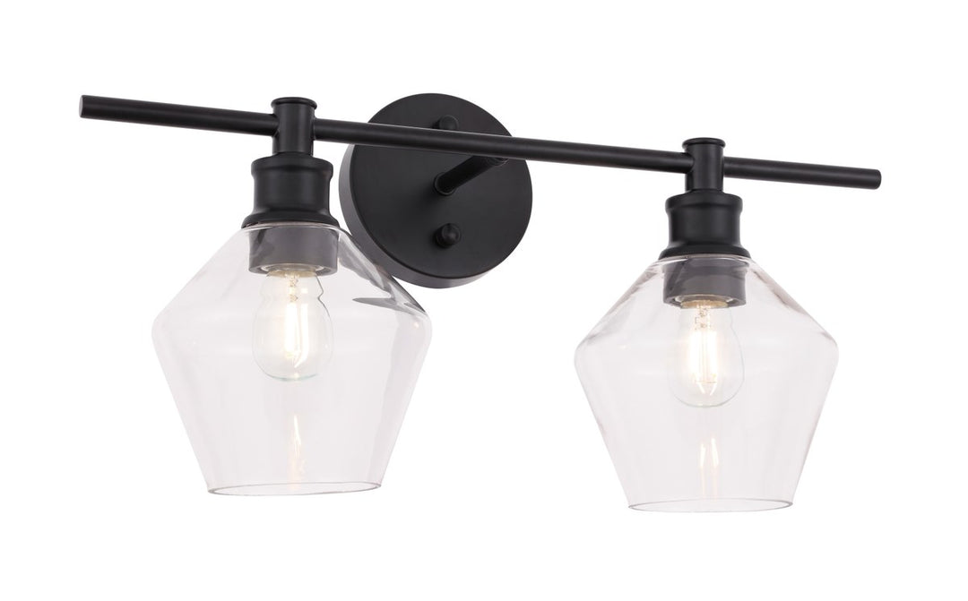 2 Light Black And Clear Glass Wall Sconce