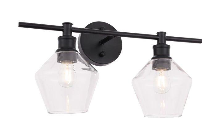 2 Light Black And Clear Glass Wall Sconce