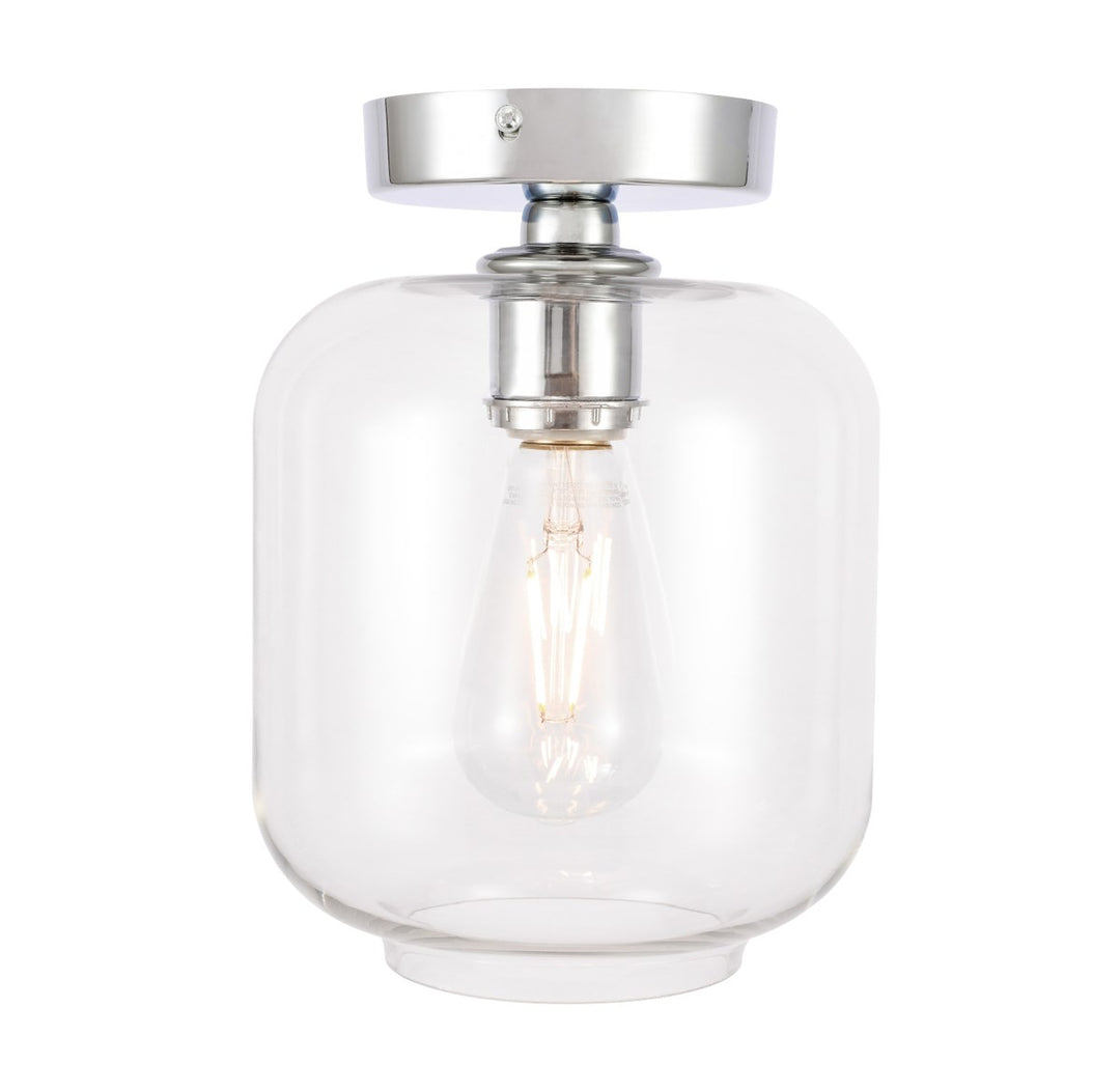1 Light Chrome And Clear Glass Flush Mount by Living District