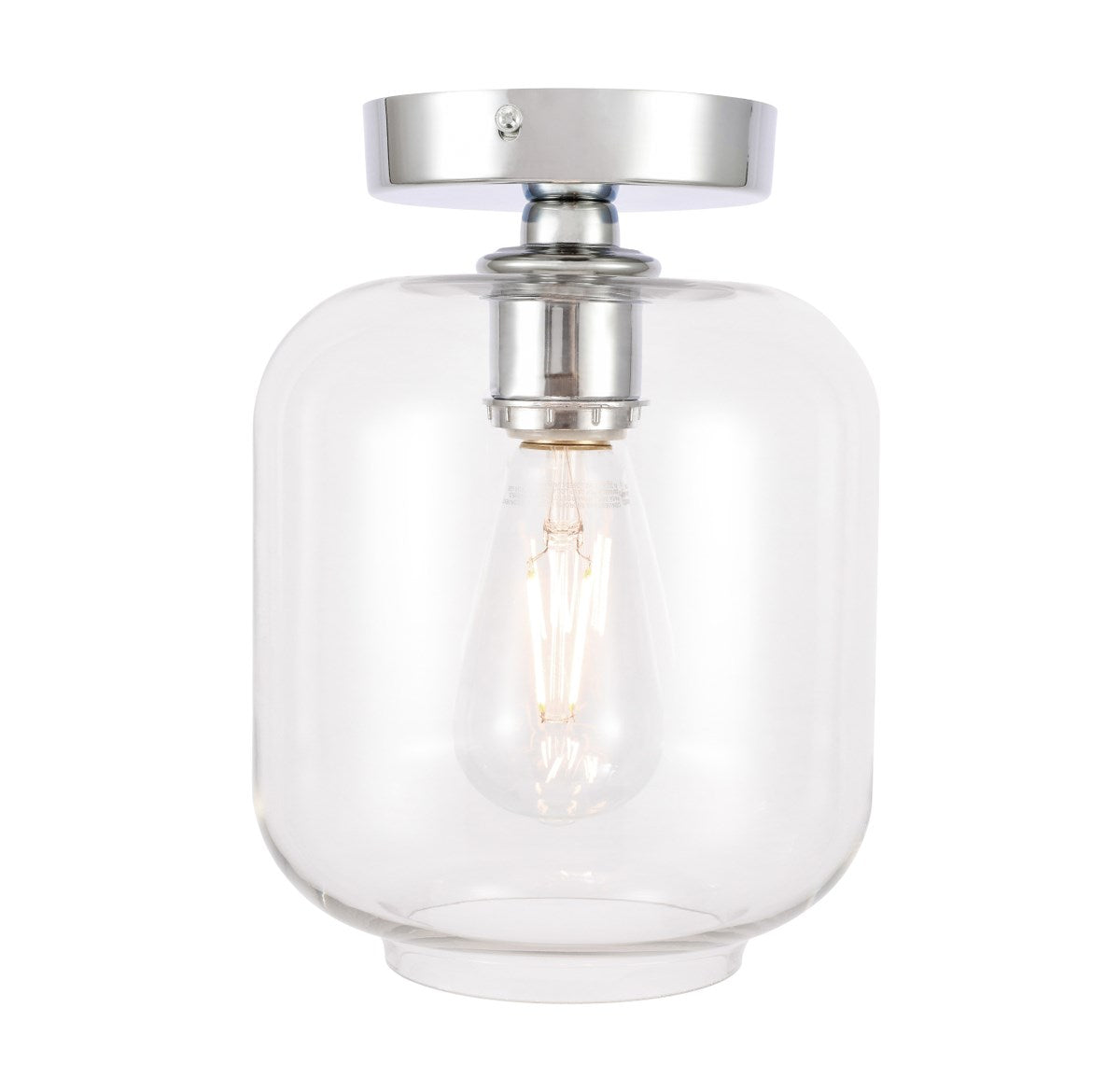 1 Light Chrome And Clear Glass Flush Mount by Living District