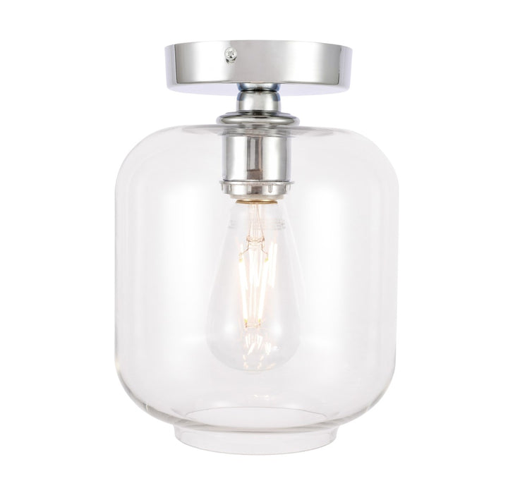 1 Light Chrome And Clear Glass Flush Mount by Living District
