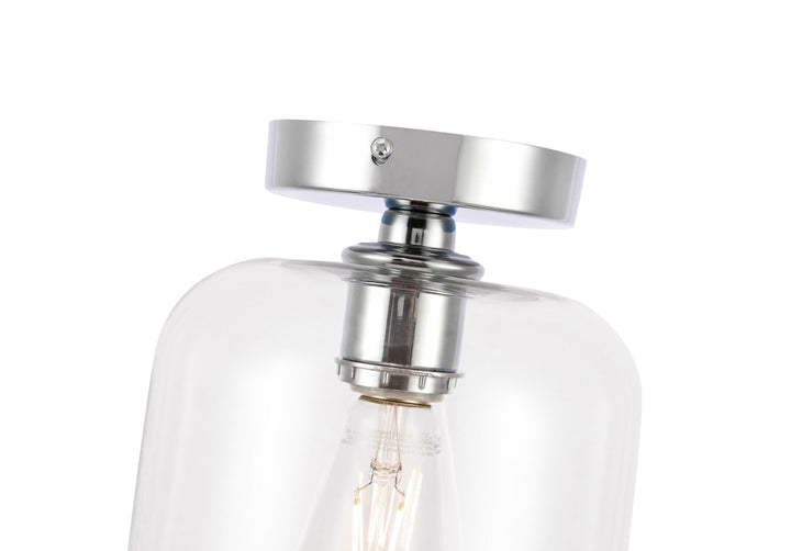 1 Light Chrome And Clear Glass Flush Mount