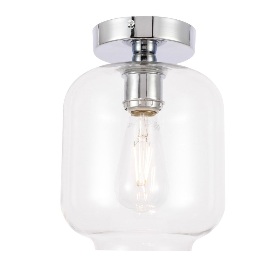 1 Light Chrome And Clear Glass Flush Mount