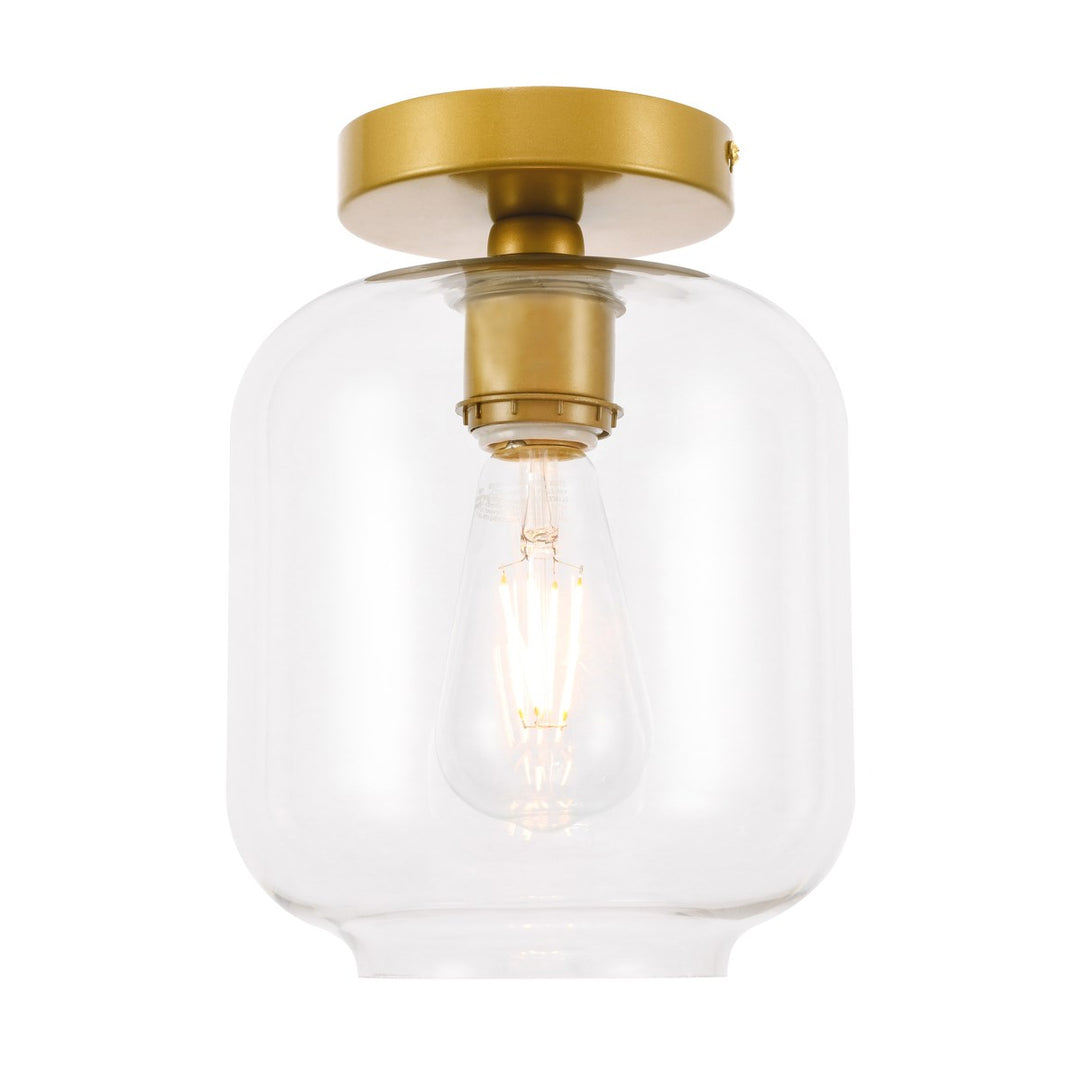 1 Light Brass And Clear Glass Flush Mount by Living District