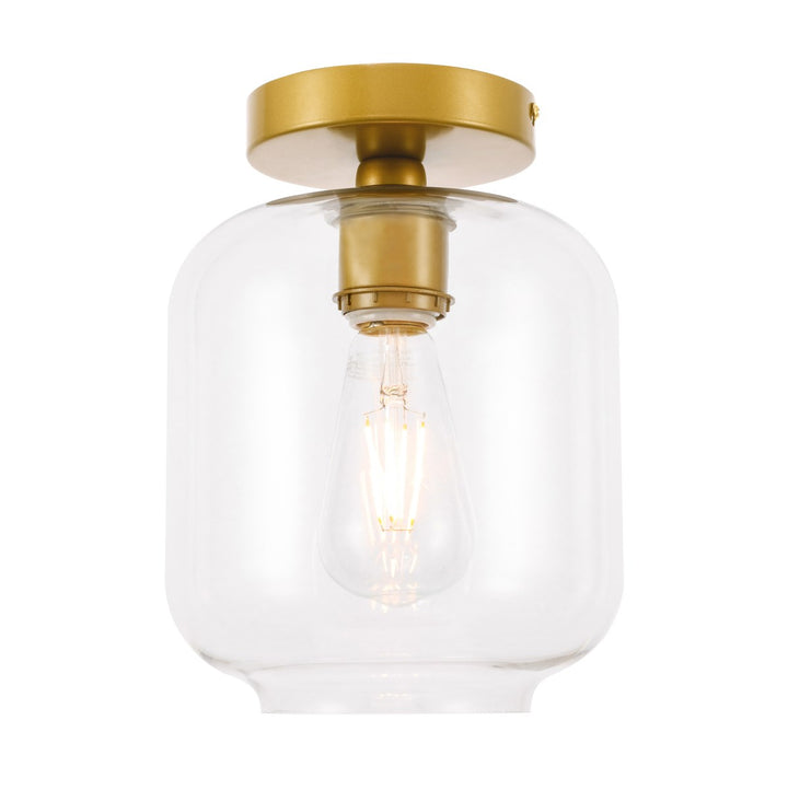 1 Light Brass And Clear Glass Flush Mount by Living District