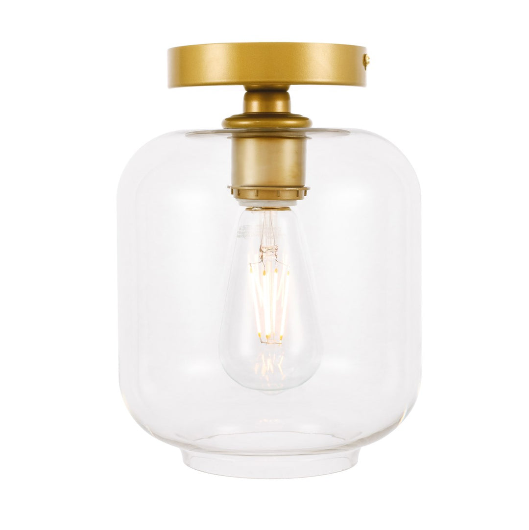 1 Light Brass And Clear Glass Flush Mount
