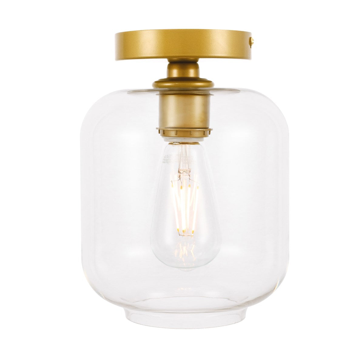 1 Light Brass And Clear Glass Flush Mount