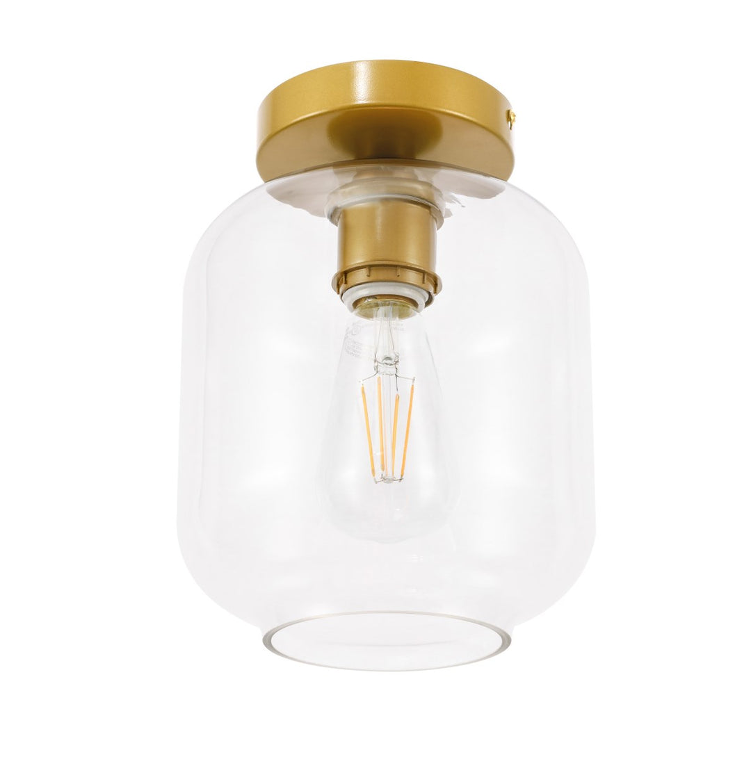 1 Light Brass And Clear Glass Flush Mount