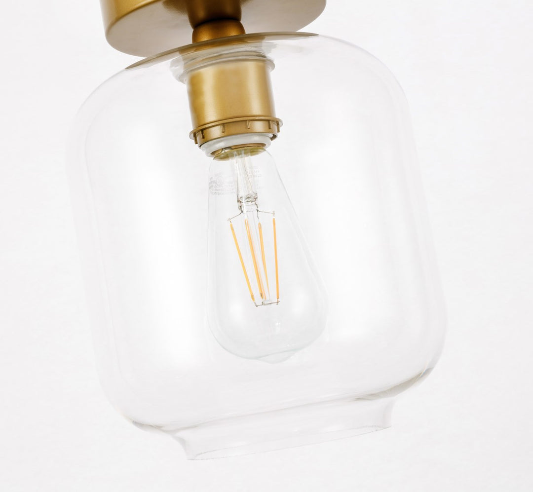 1 Light Brass And Clear Glass Flush Mount