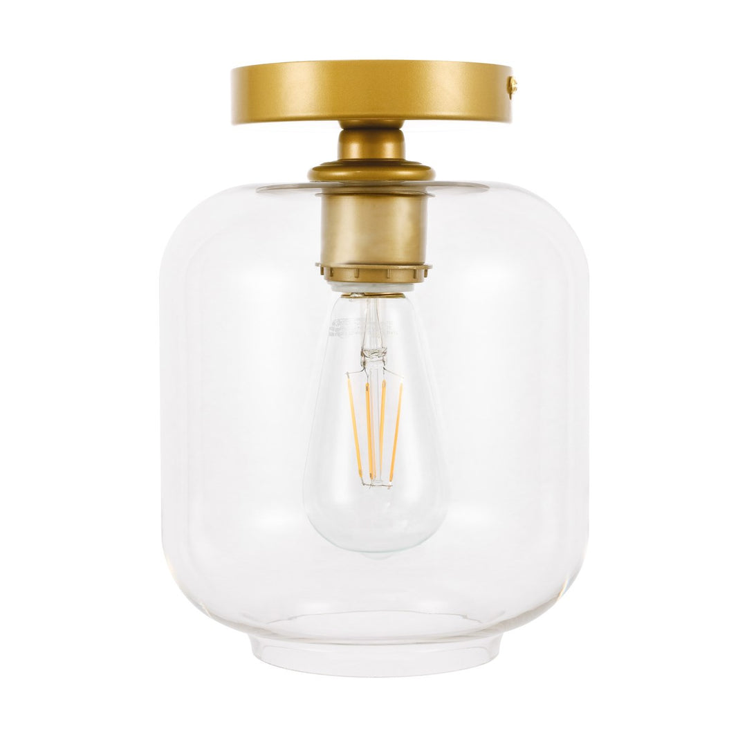 1 Light Brass And Clear Glass Flush Mount
