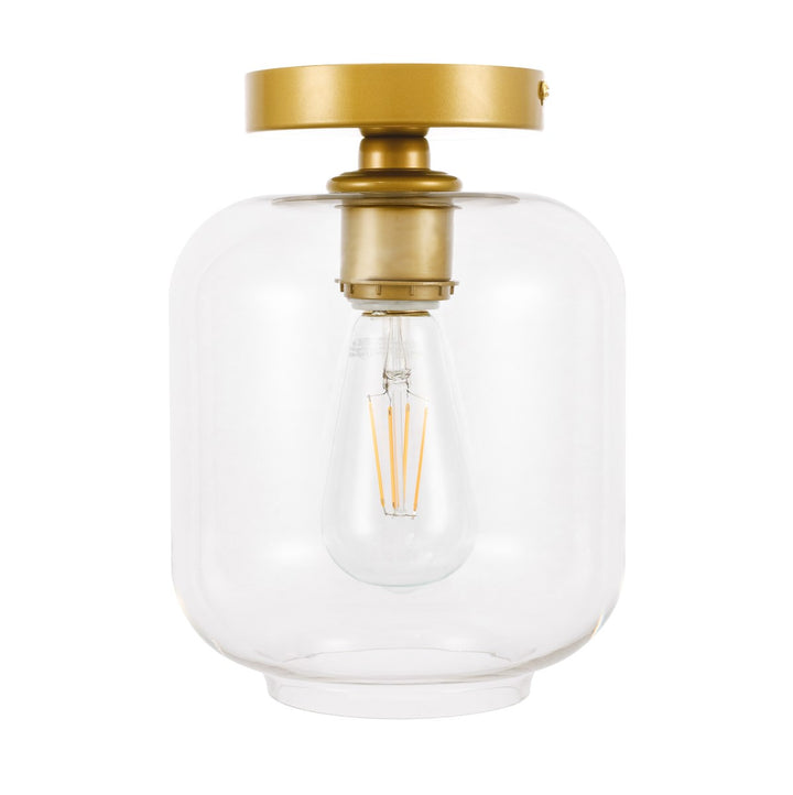 1 Light Brass And Clear Glass Flush Mount