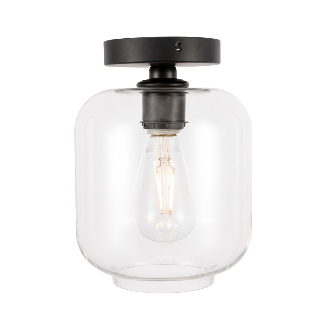 1 Light Black And Clear Glass Flush Mount by Living District