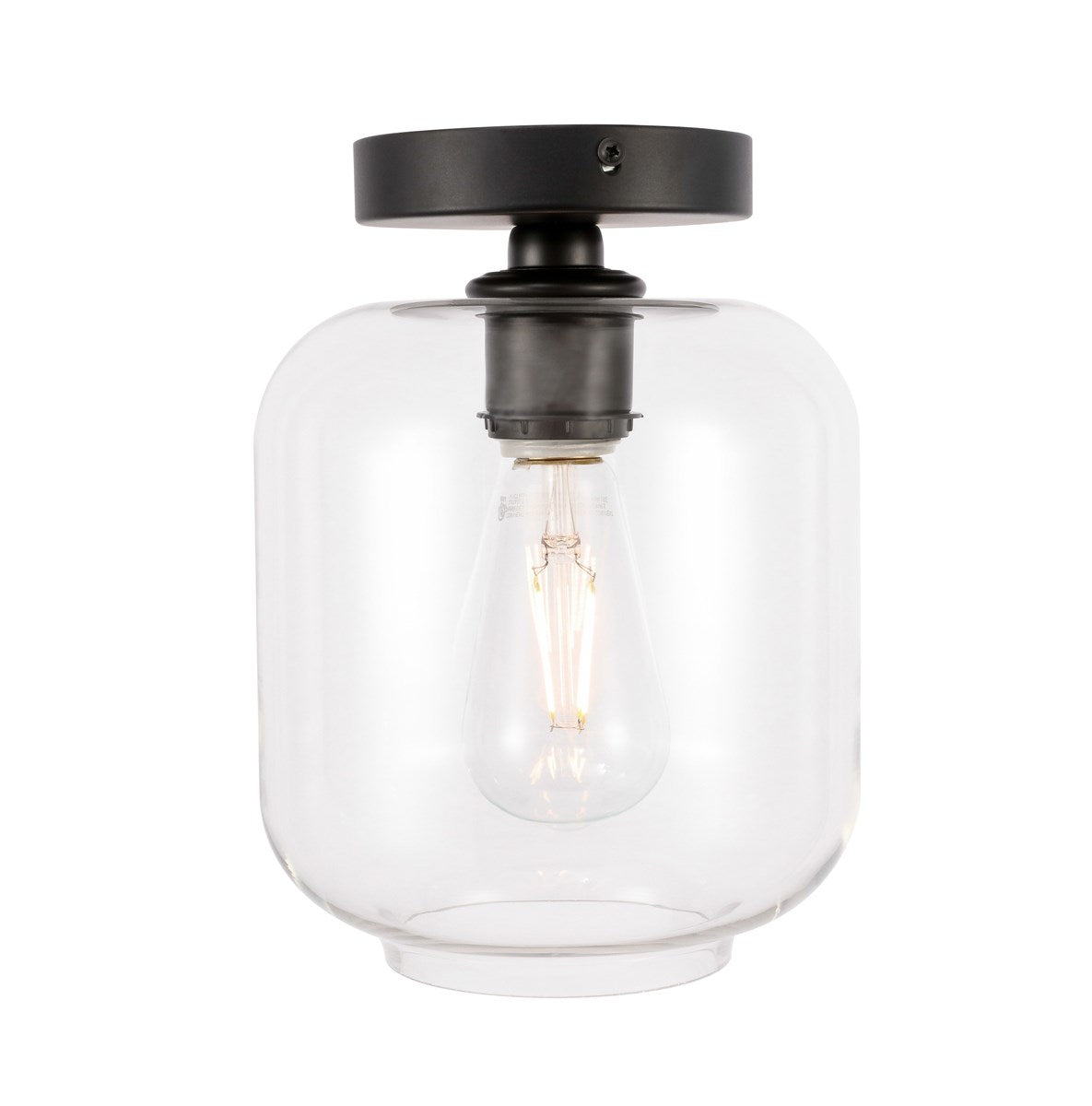 1 Light Black And Clear Glass Flush Mount by Living District