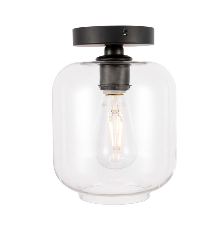 1 Light Black And Clear Glass Flush Mount by Living District