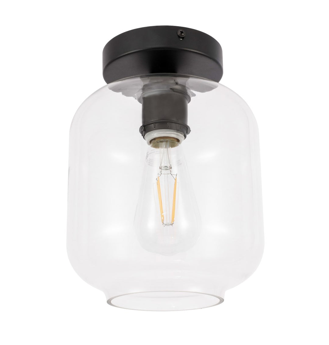 1 Light Black And Clear Glass Flush Mount