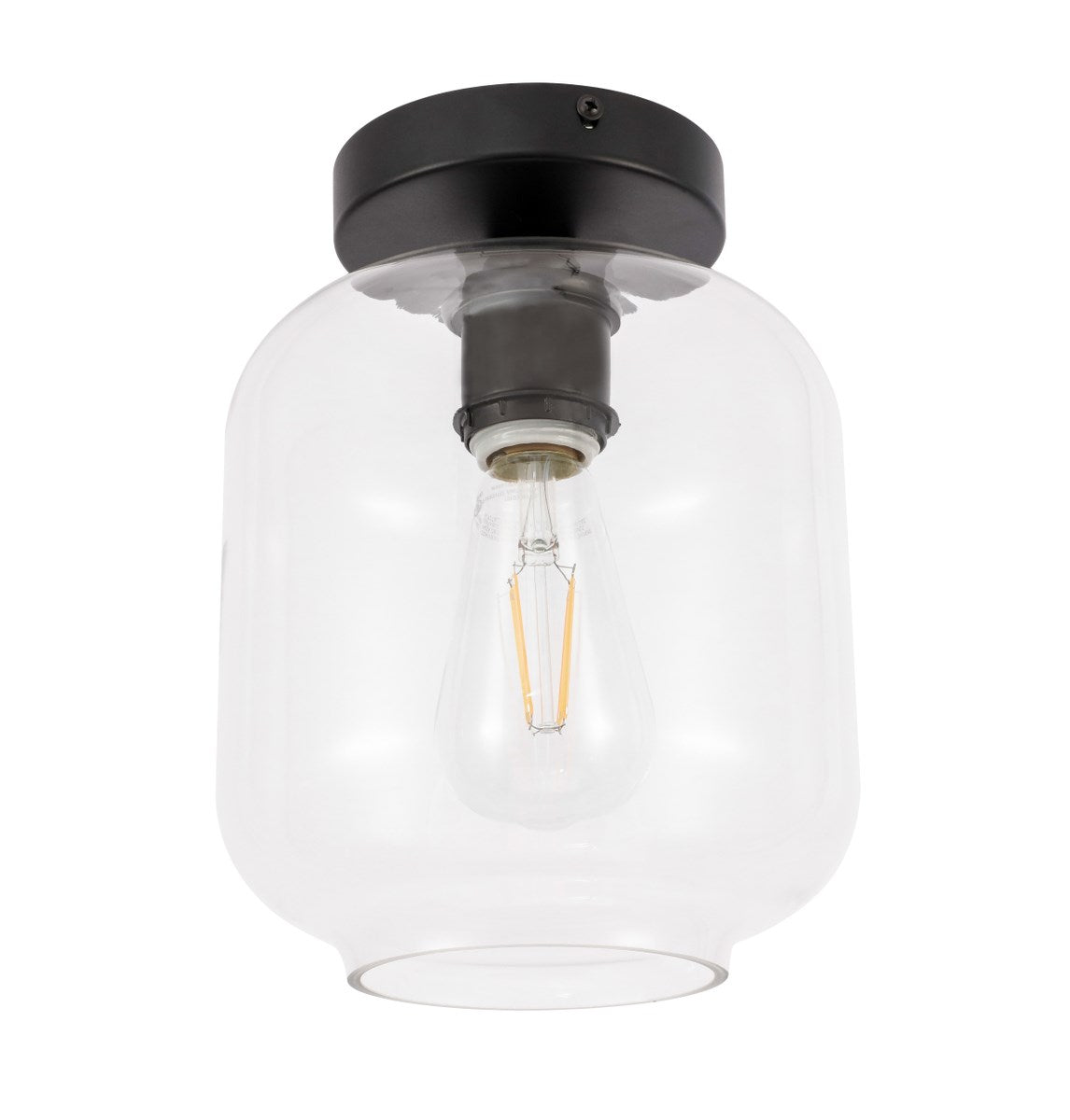 1 Light Black And Clear Glass Flush Mount