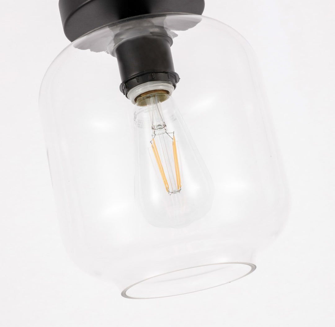1 Light Black And Clear Glass Flush Mount
