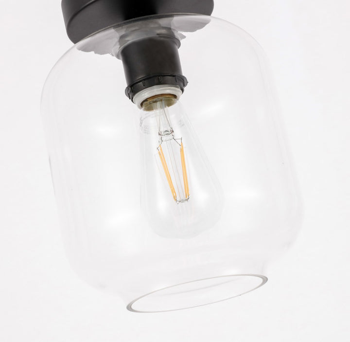 1 Light Black And Clear Glass Flush Mount