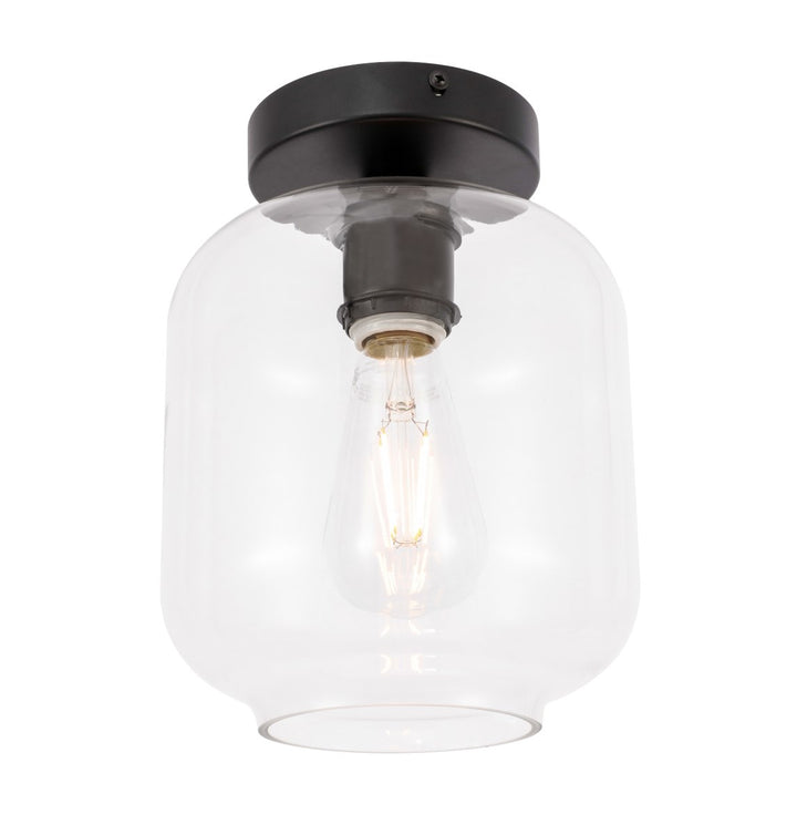 1 Light Black And Clear Glass Flush Mount