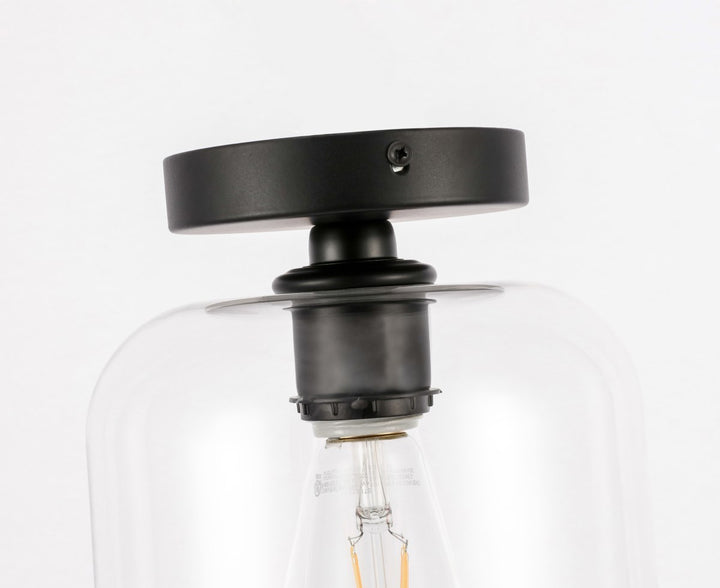 1 Light Black And Clear Glass Flush Mount
