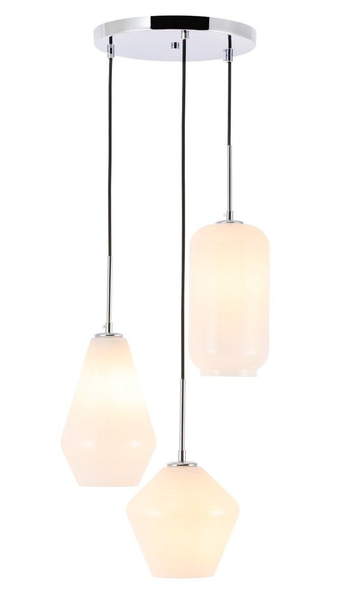 3 Light Chrome And Frosted White Glass Pendant by Living District