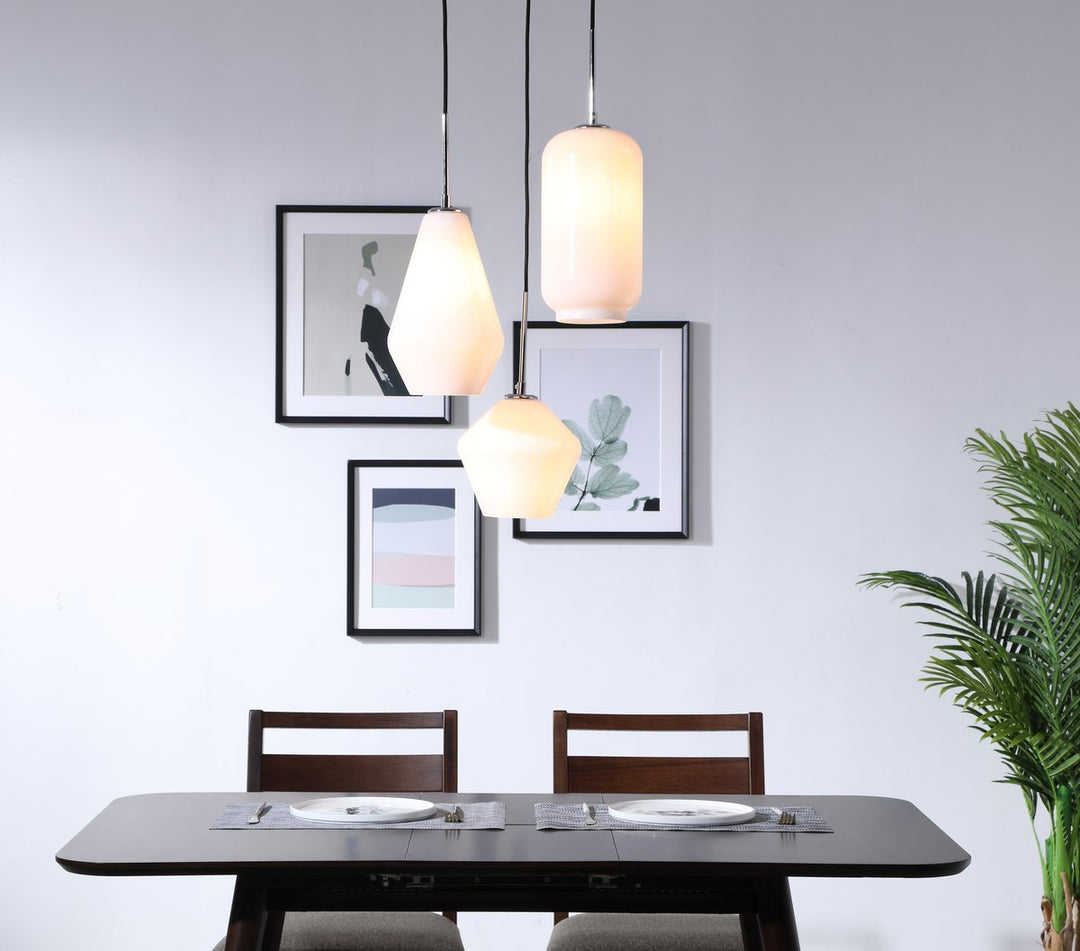 3 Light Chrome And Frosted White Glass Pendant