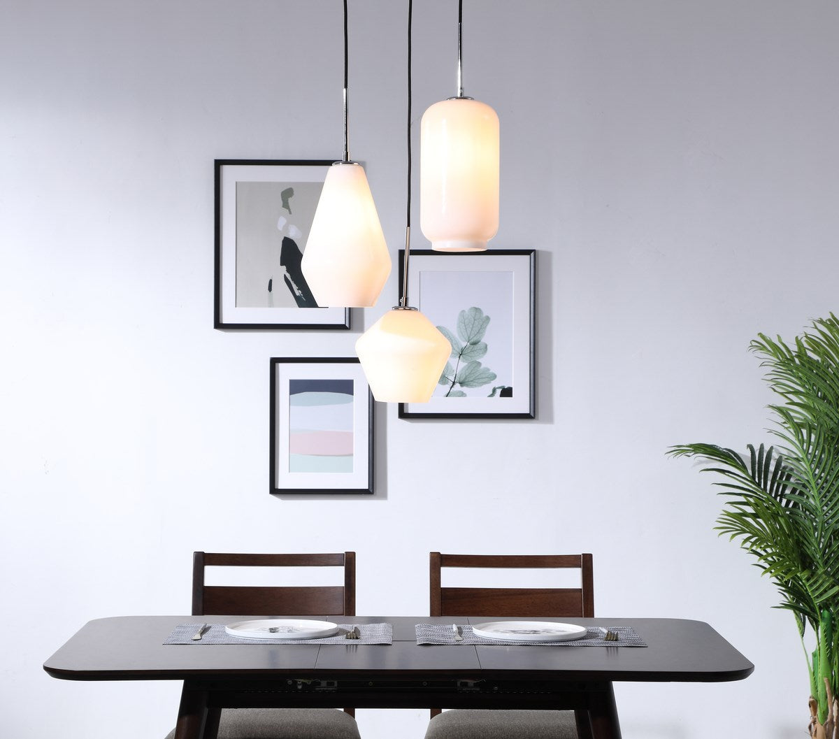 3 Light Chrome And Frosted White Glass Pendant