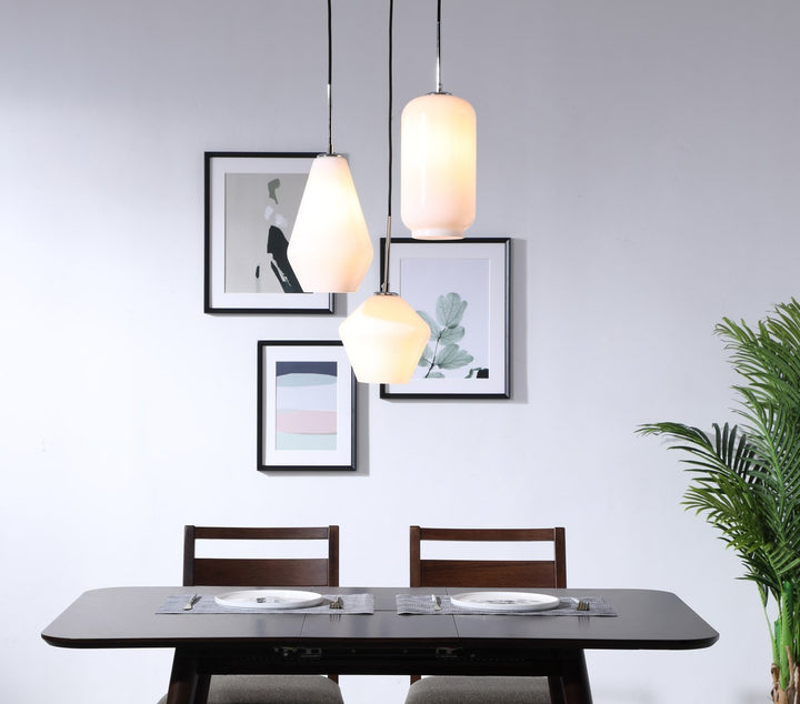 3 Light Chrome And Frosted White Glass Pendant