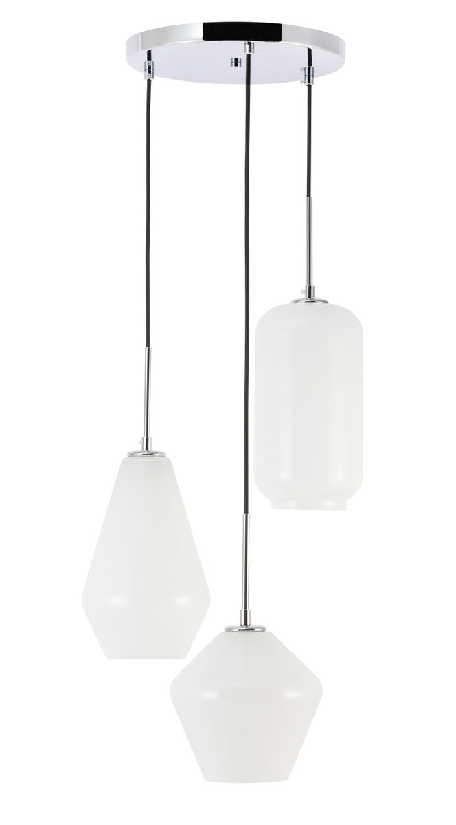 3 Light Chrome And Frosted White Glass Pendant