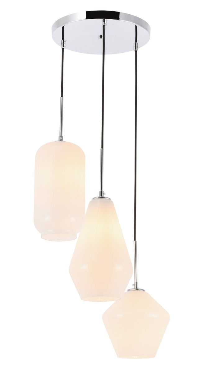 3 Light Chrome And Frosted White Glass Pendant