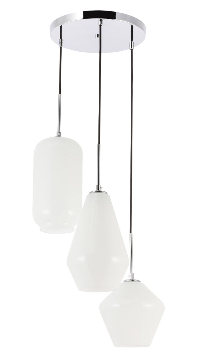 3 Light Chrome And Frosted White Glass Pendant