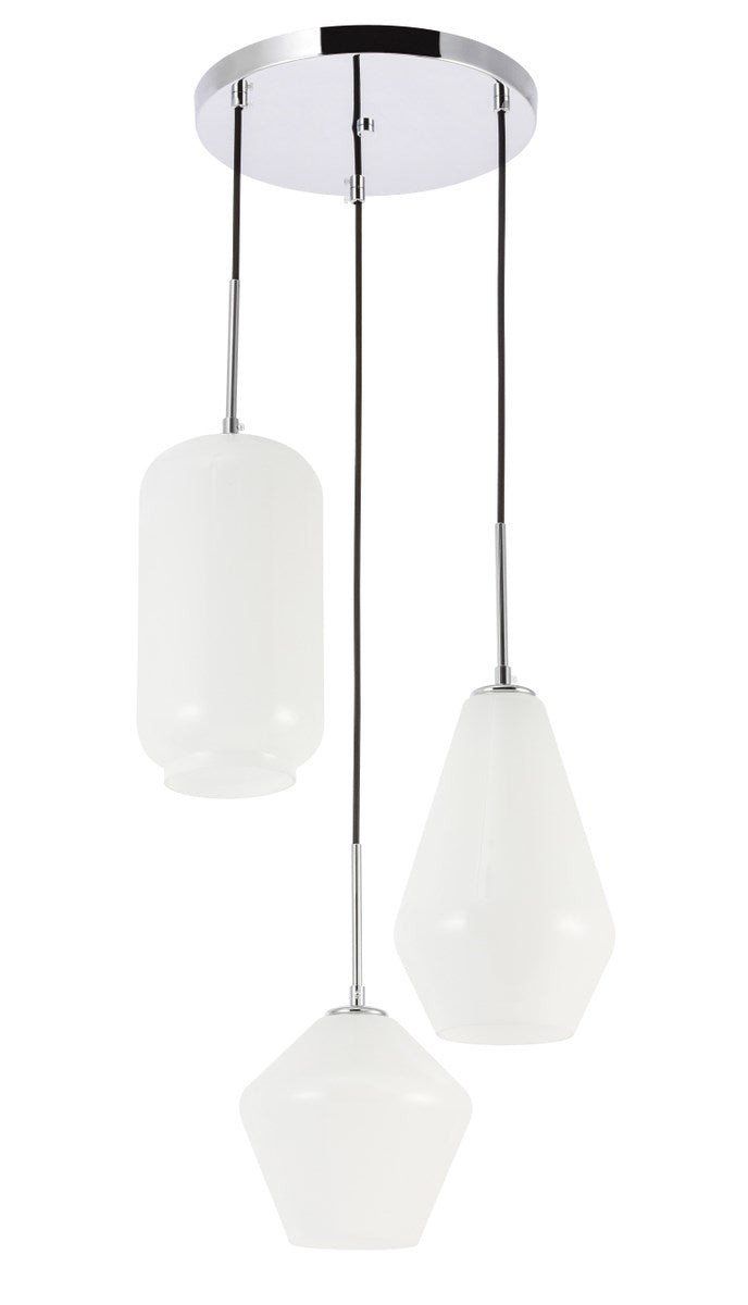 3 Light Chrome And Frosted White Glass Pendant